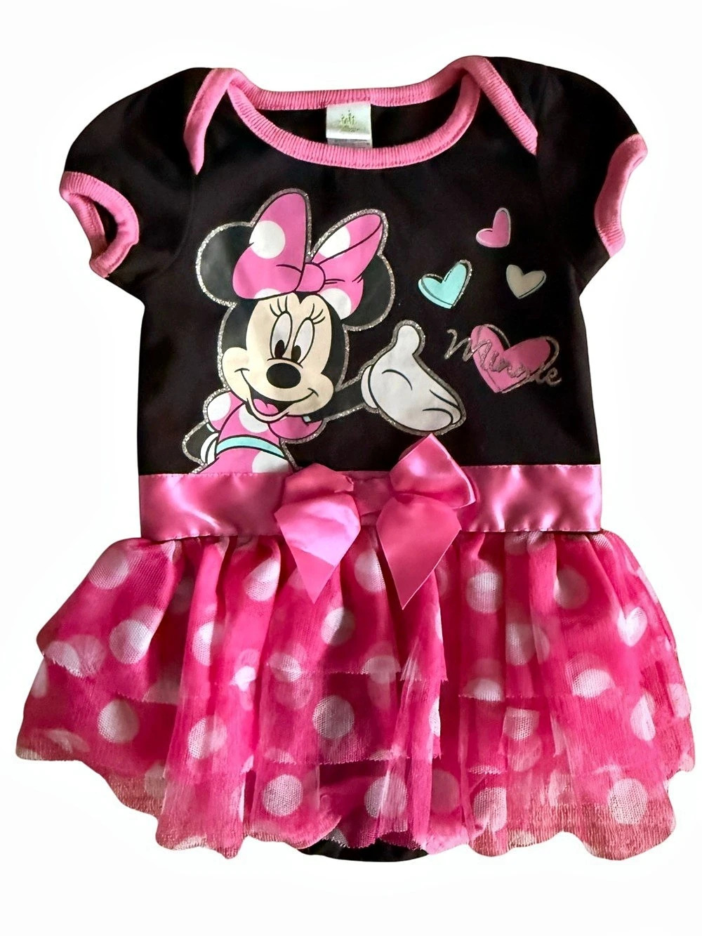 Disney Baby Minnie Mouse Tutu Bodysuit Dress Pink Black 3-6M
